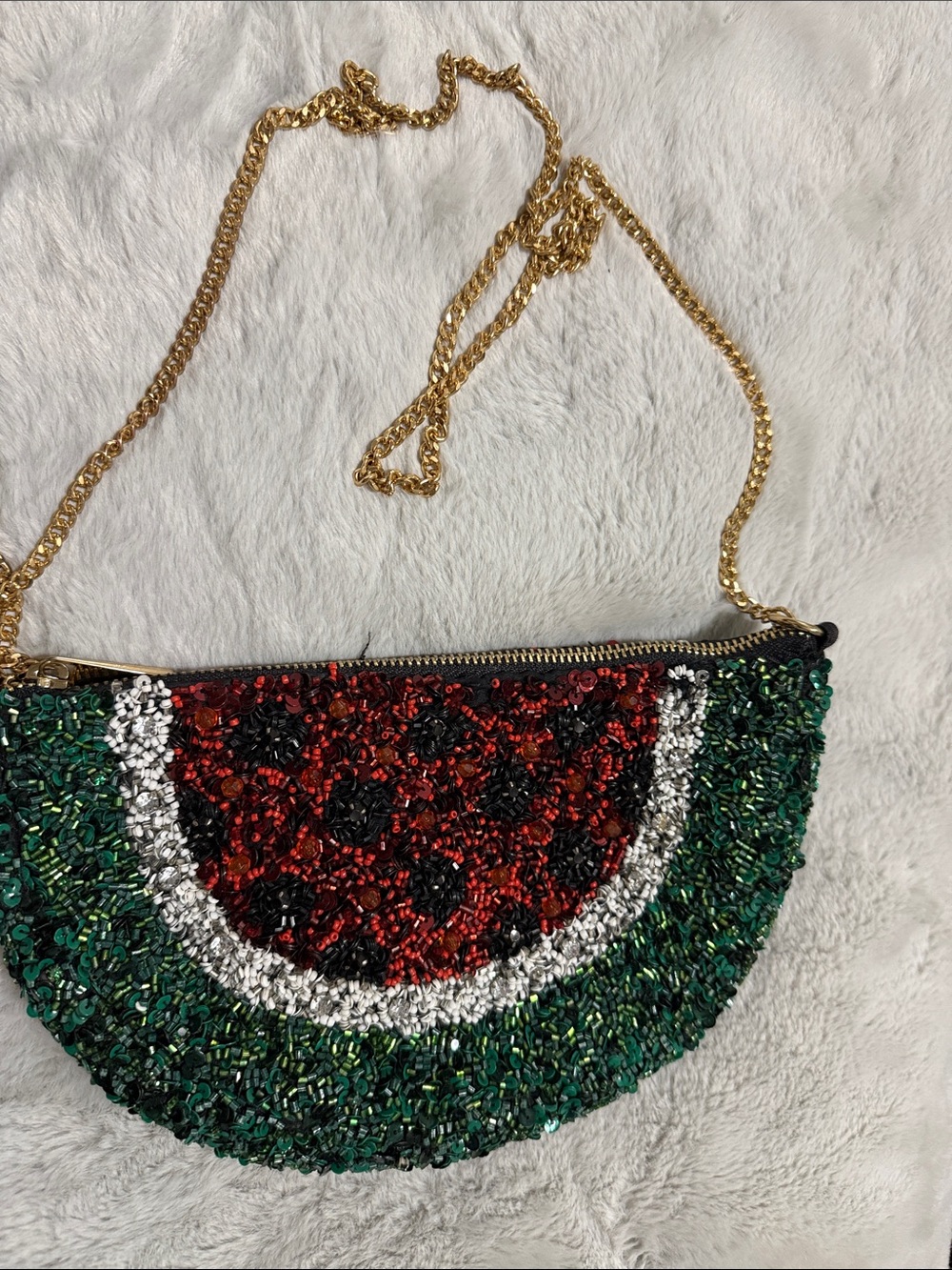 Zara Beaded Watermelon Half-Moon Clutch in Red, Green, White and Black
